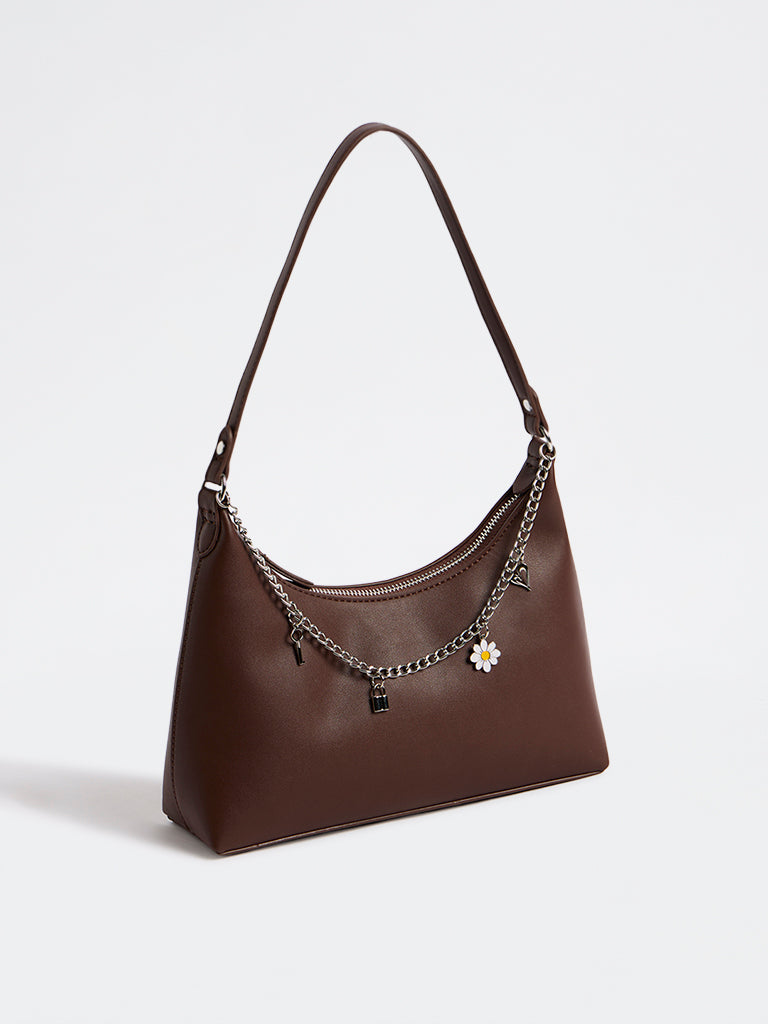 Westside Dark Brown Charm-Detail Shoulder Bag