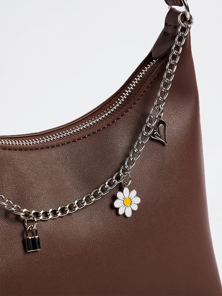 Westside Dark Brown Charm-Detail Shoulder Bag