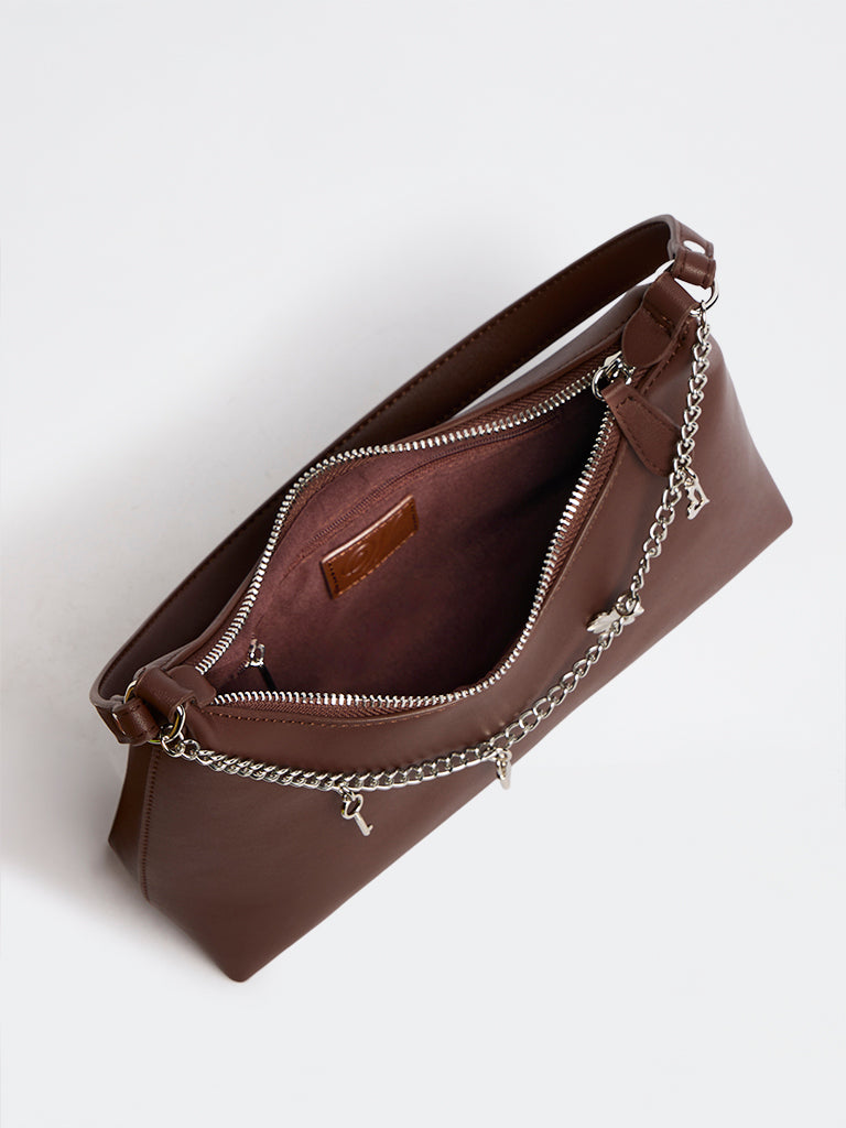 Westside Dark Brown Charm-Detail Shoulder Bag