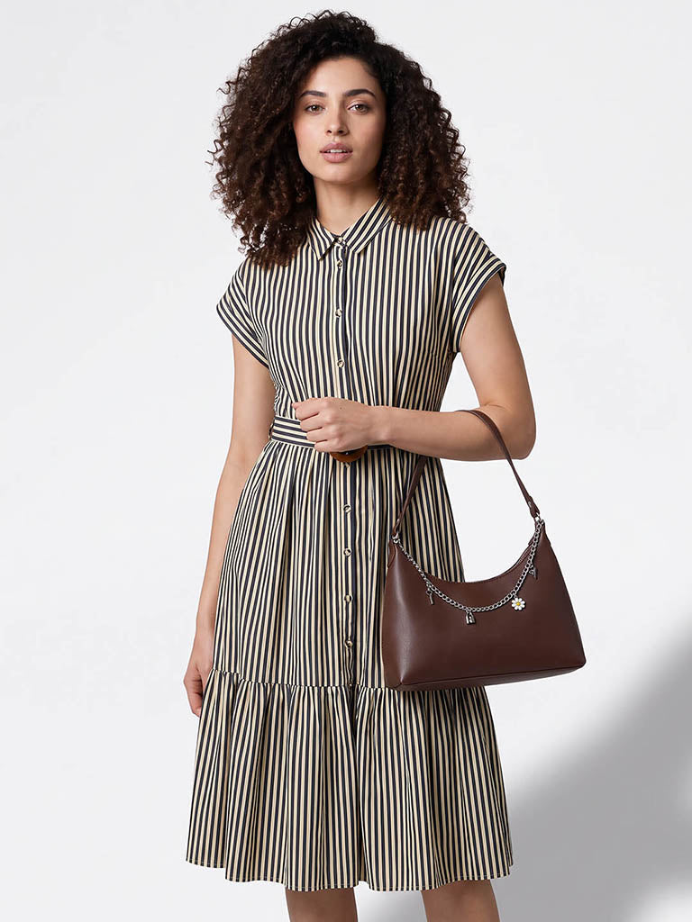 Westside Dark Brown Charm-Detail Shoulder Bag