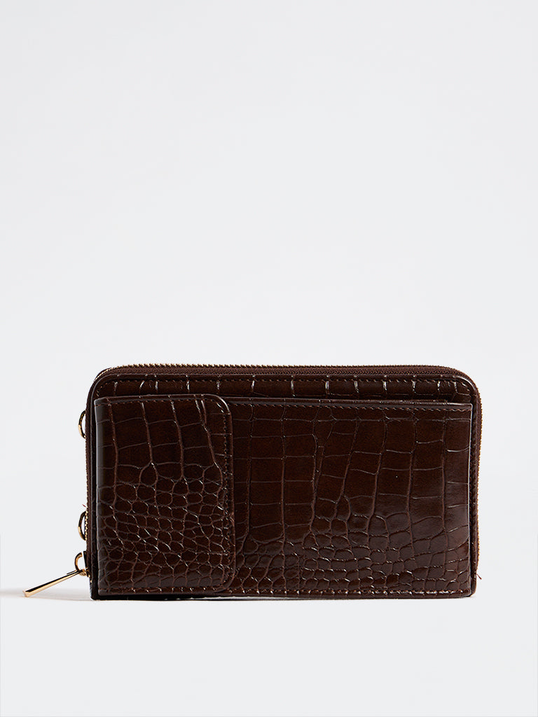 Westside Dark Brown Textured Phone Sling Bag