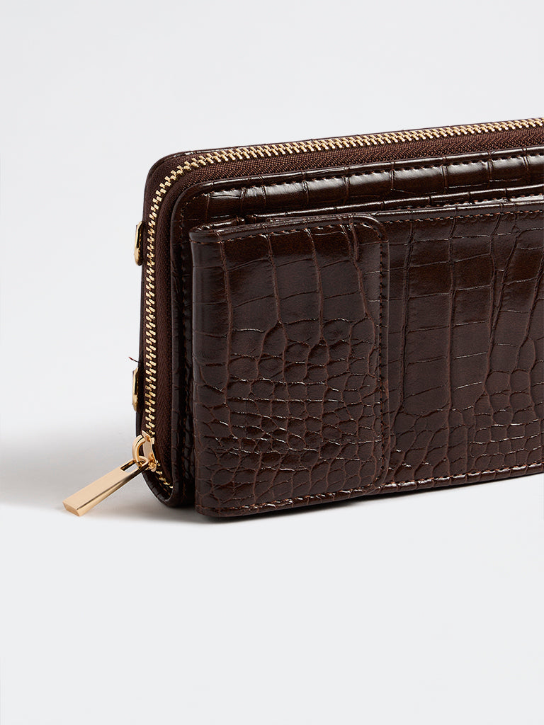 Westside Dark Brown Textured Phone Sling Bag