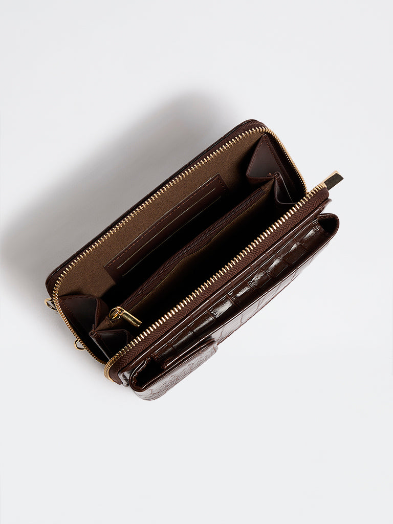 Westside Dark Brown Textured Phone Sling Bag
