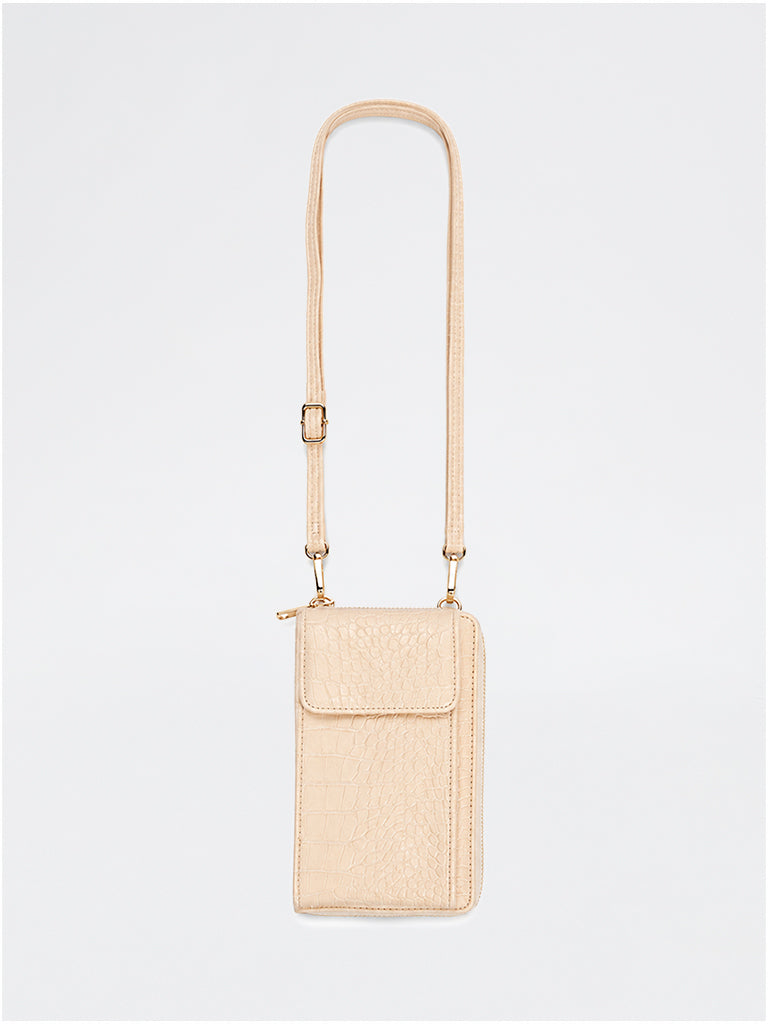 Westside Cream Textured Phone Sling Bag