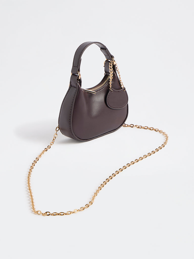 Westside Dark Brown Charm-Detail Handbag with Sling Handle