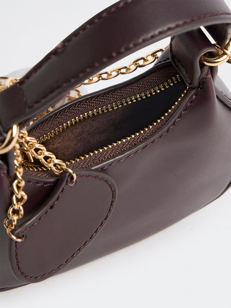 Westside Dark Brown Charm-Detail Handbag with Sling Handle