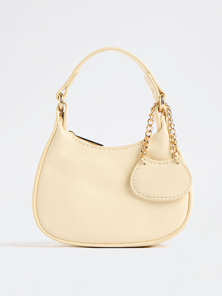 Westside Light Beige Charm-Detail Handbag with Sling Handle