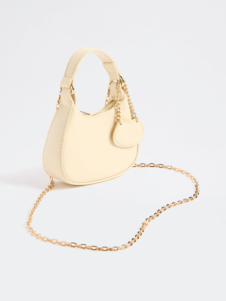 Westside Light Beige Charm-Detail Handbag with Sling Handle
