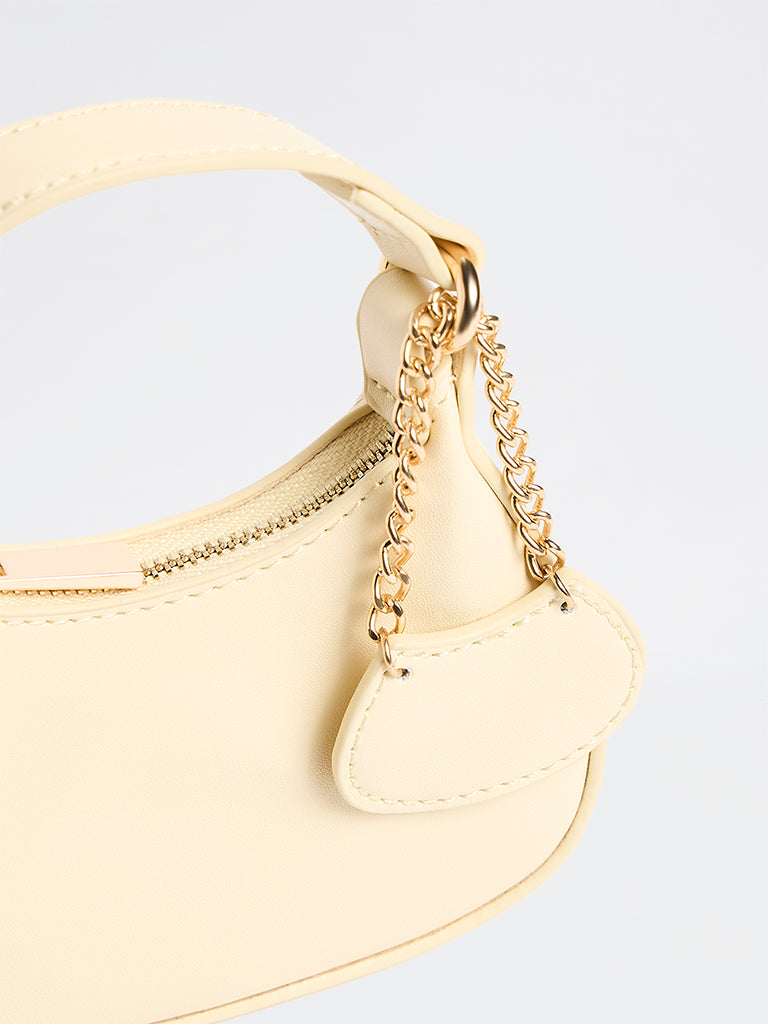 Westside Light Beige Charm-Detail Handbag with Sling Handle