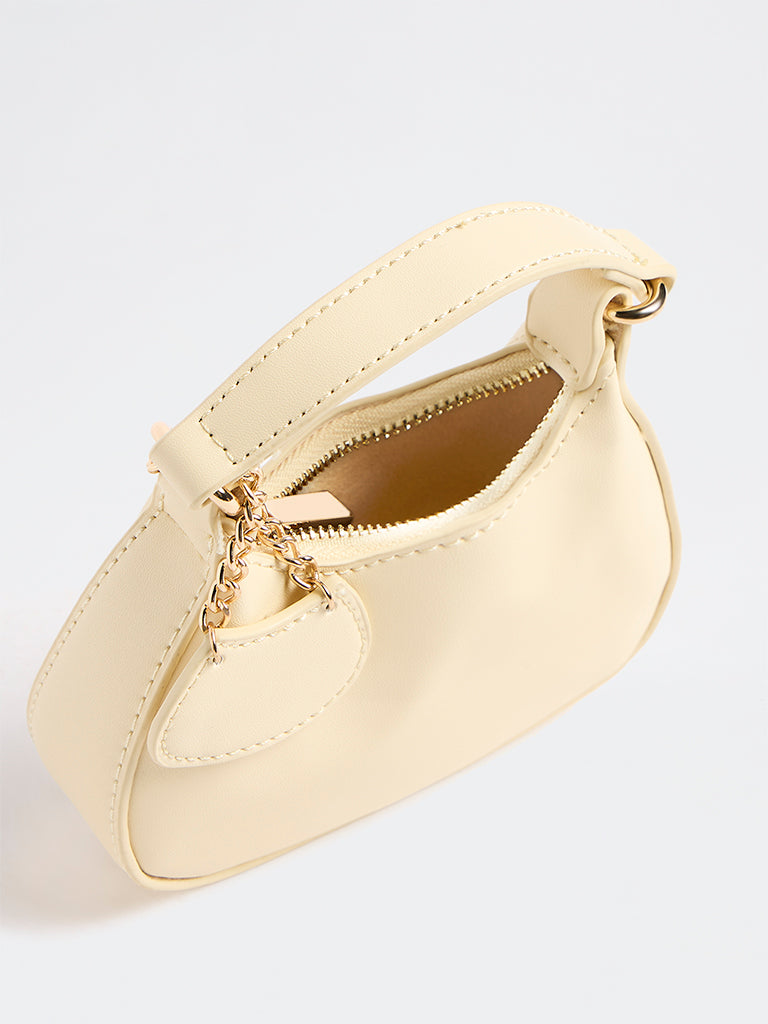 Westside Light Beige Charm-Detail Handbag with Sling Handle