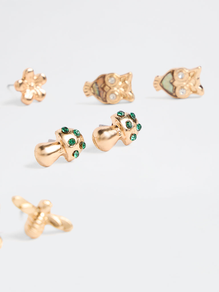 Westside Accessories Gold Nature Themed Stud Earrings - Pack of 5