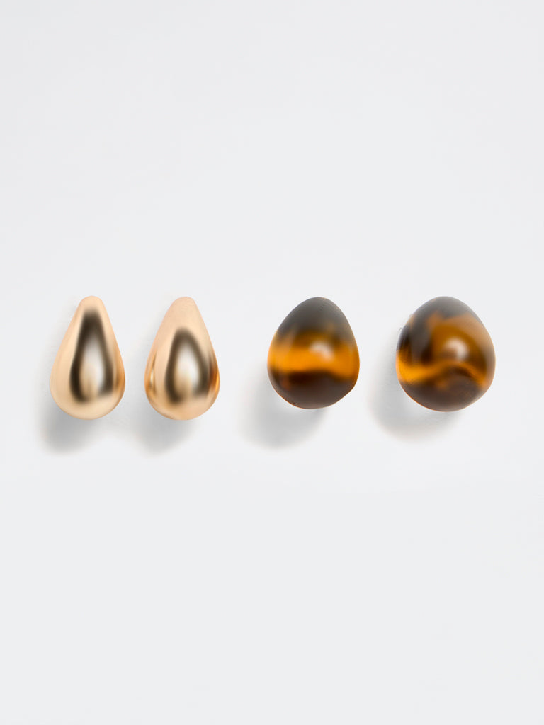 Westside Accessories Gold and Amber Hoop Earrings - Pack of 2
