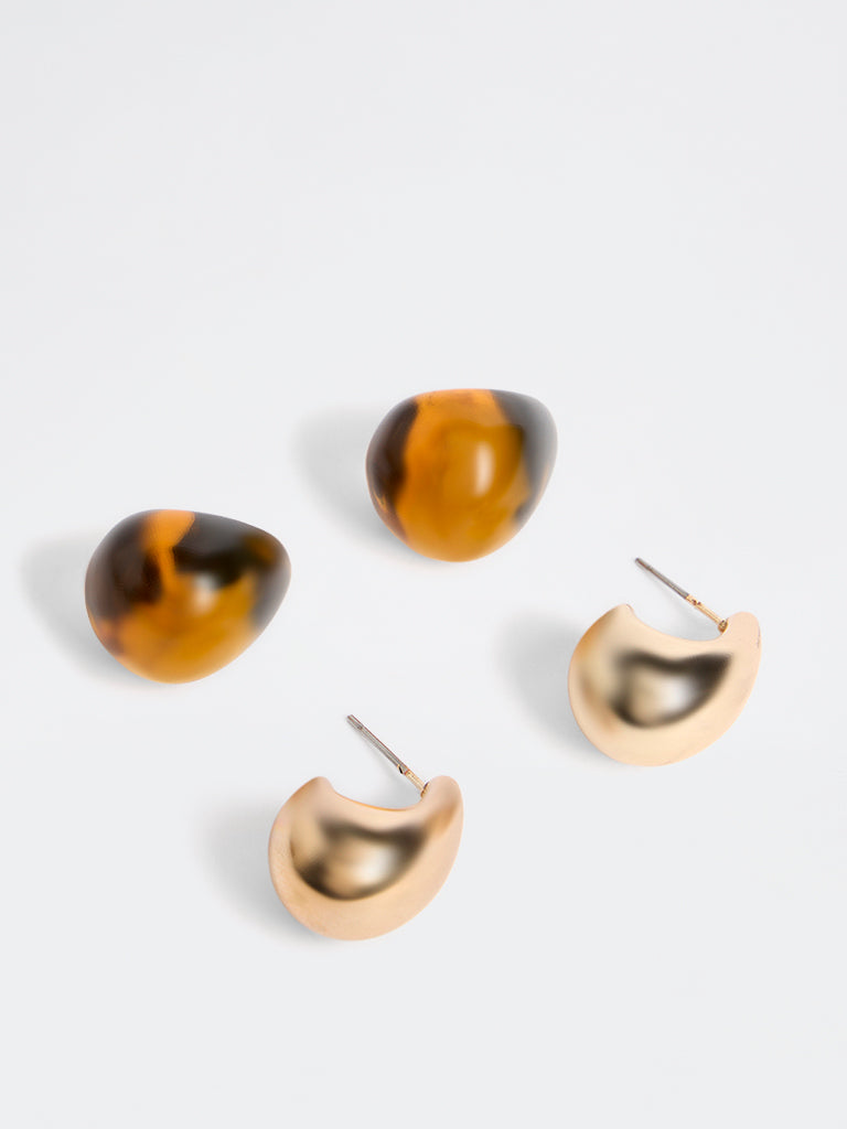 Westside Accessories Gold and Amber Hoop Earrings - Pack of 2