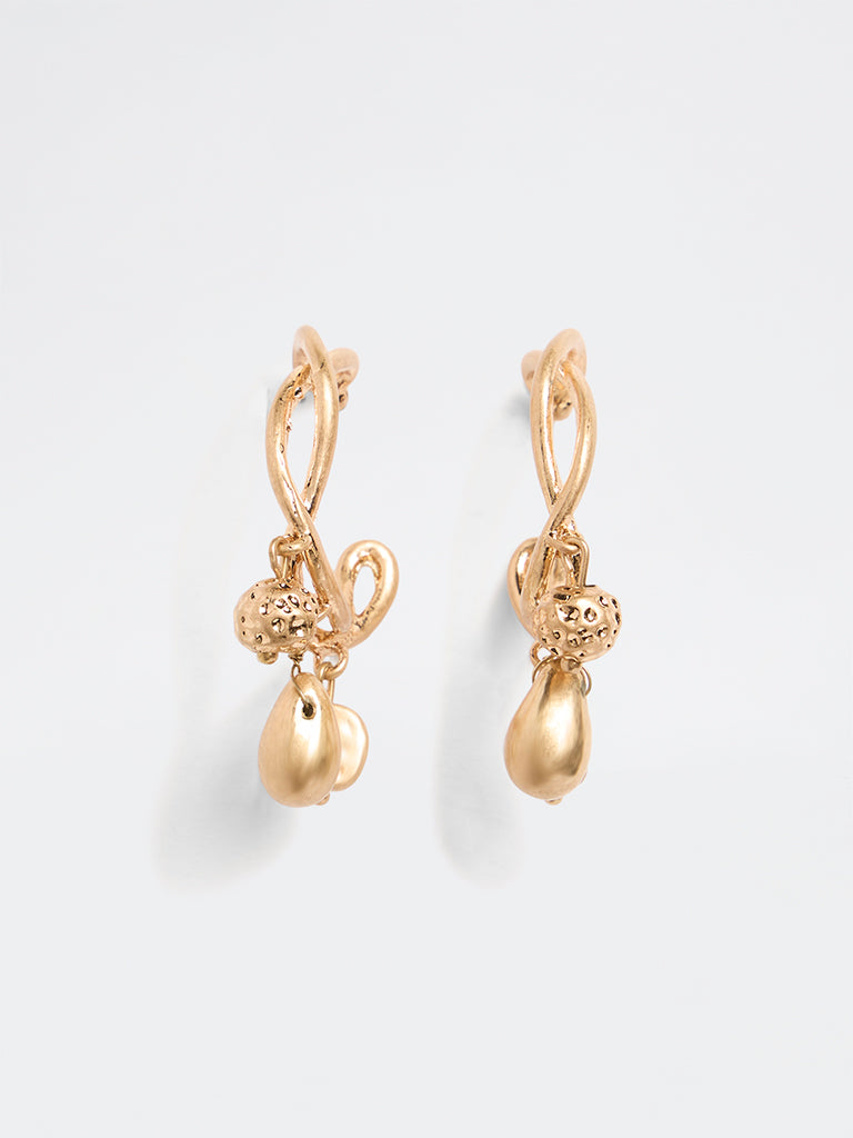 Westside Accessories Gold Charm-Drop Hoop Earrings