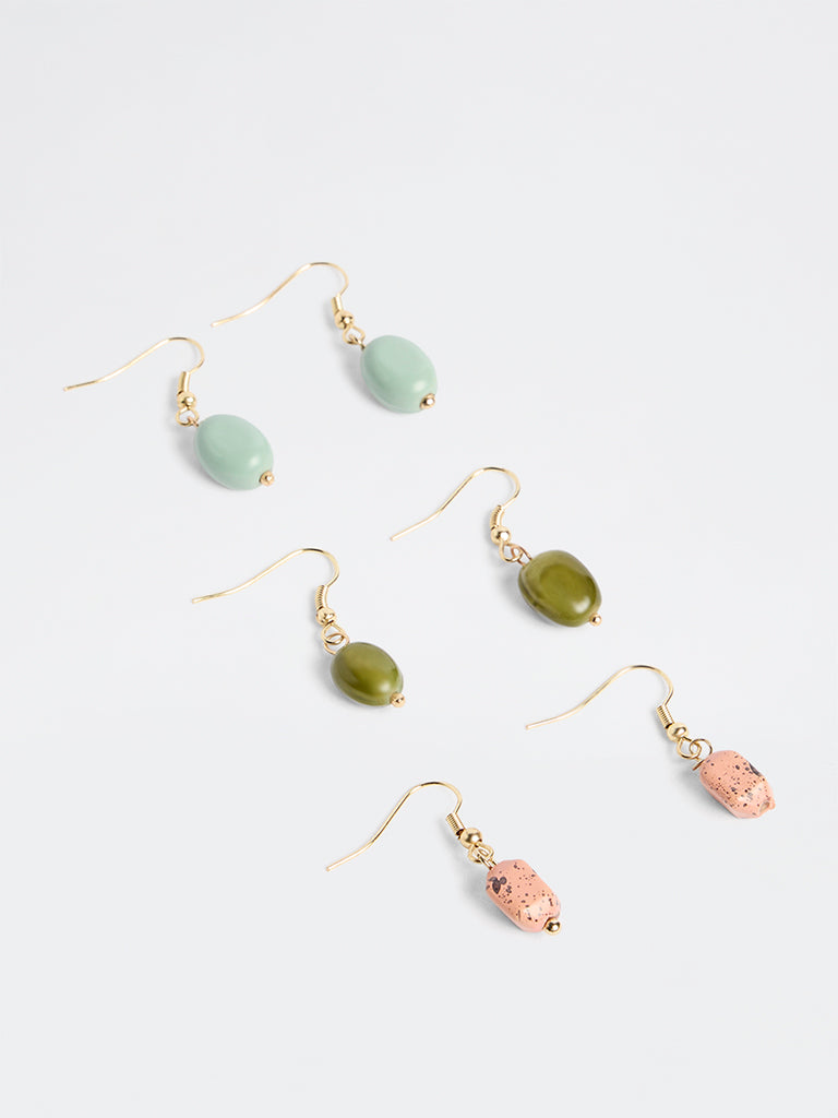 Westside Accessories Multicolour Stone Statement Dangler Earrings - Pack of 3