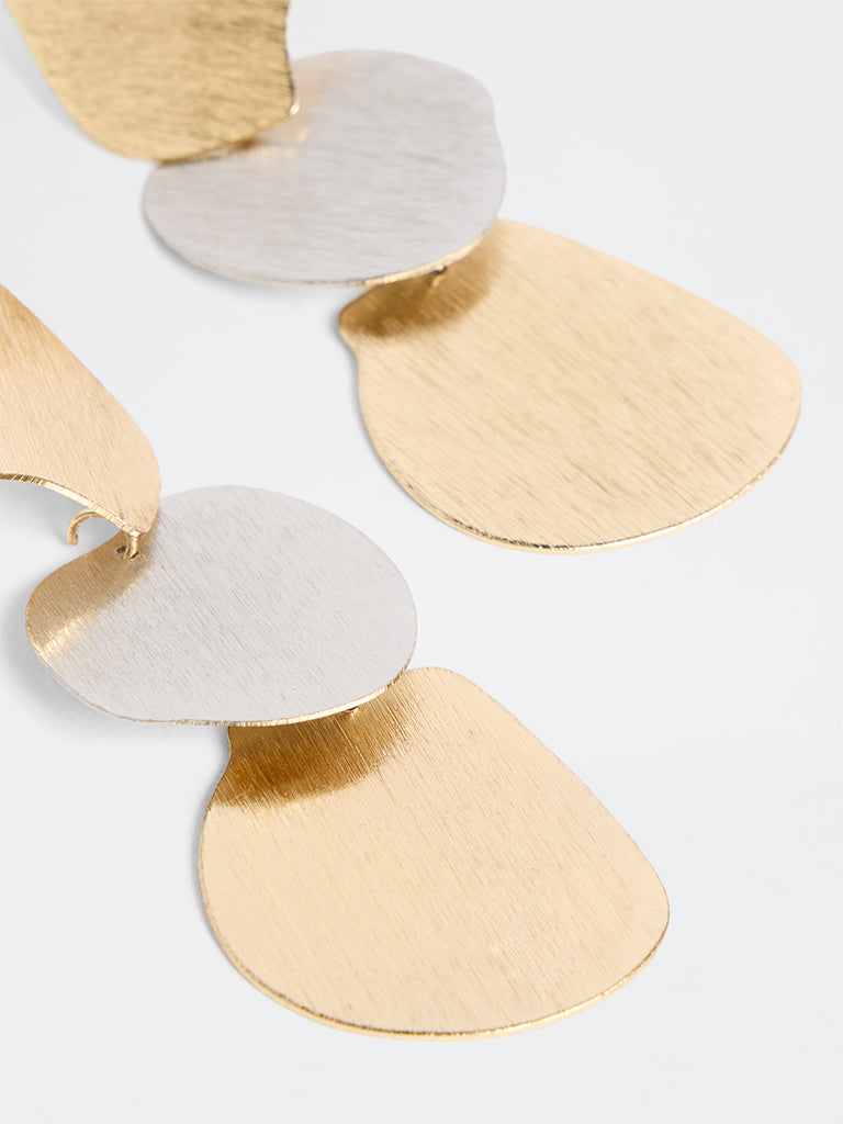 Westside Accessories Gold and Silver Multi-Disc Statement Dangler Earrings