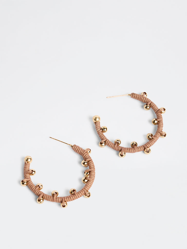 Westside Accessories Brown Beaded Cord Hoop Earrings