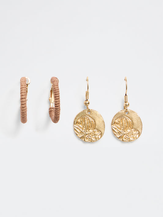 Westside Accessories Brown and Gold Earrings - Pack of 2
