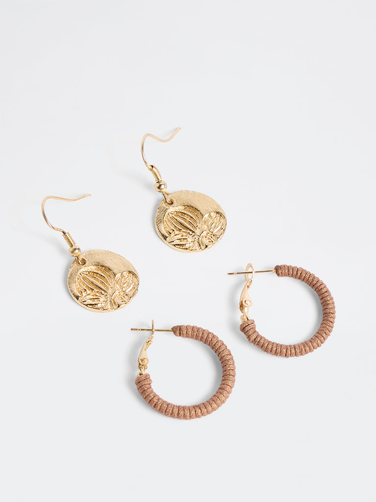 Westside Accessories Brown and Gold Earrings - Pack of 2