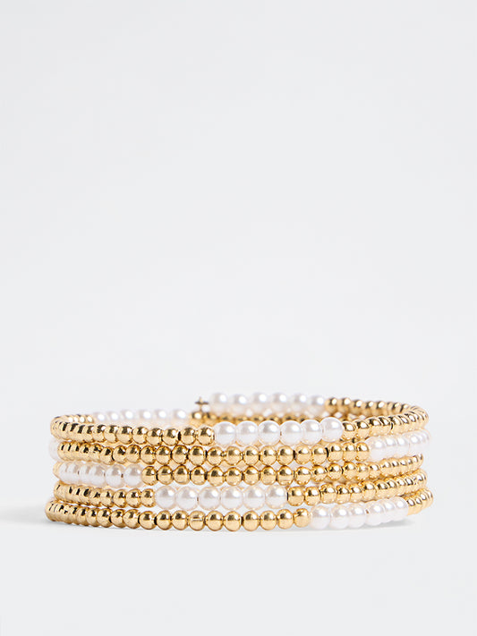 Westside Accessories Gold Beaded and Pearl Coiled Bracelet