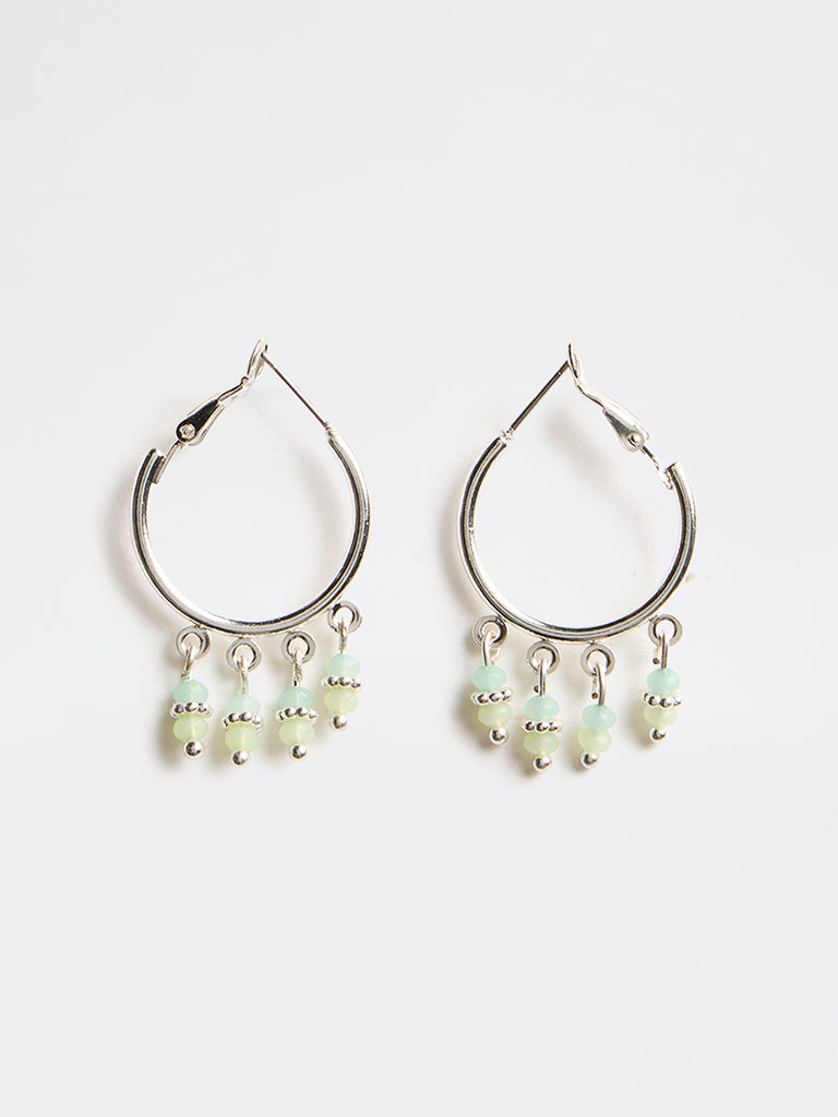 Westside Accessories Green and Silver Beaded Hoop Earrings