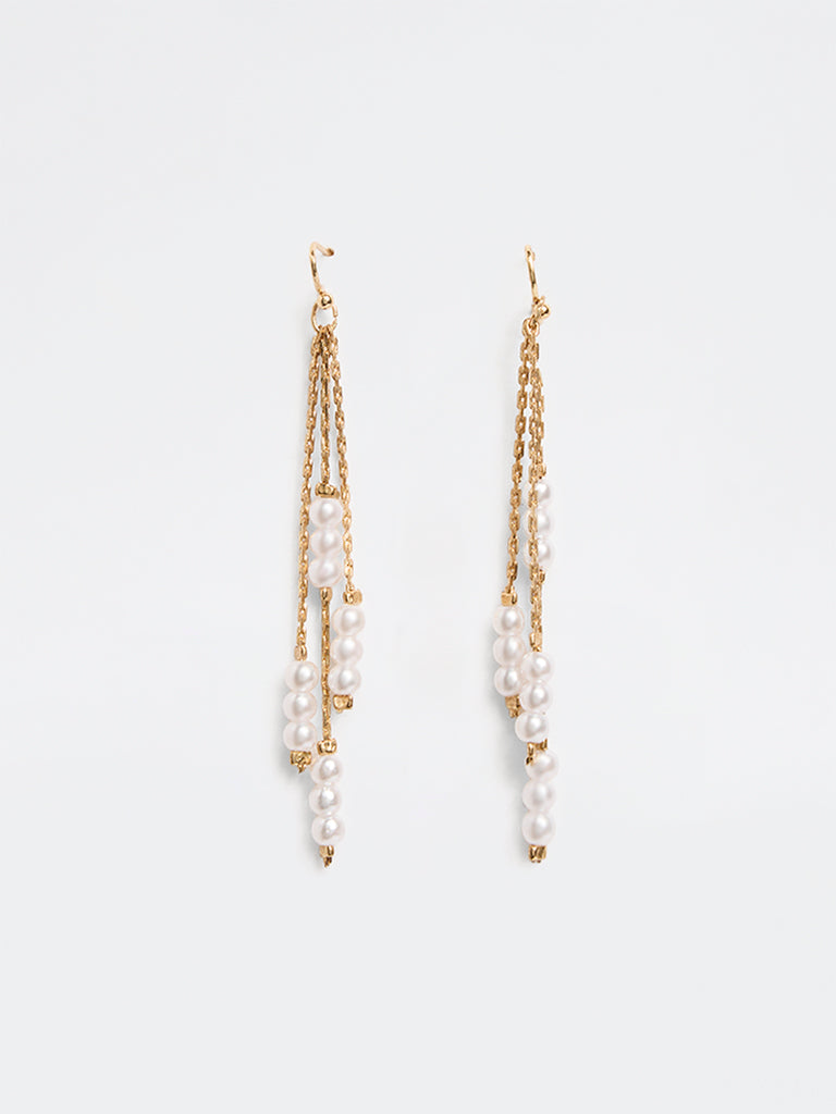 Westside Accessories Gold Pearl Dangler Earrings
