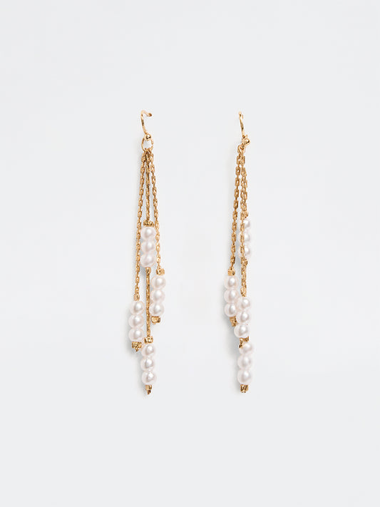 Westside Accessories Gold Pearl Dangler Earrings
