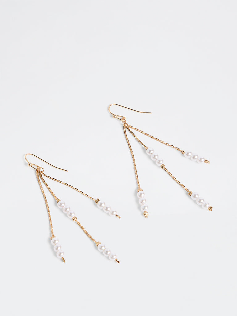 Westside Accessories Gold Pearl Dangler Earrings
