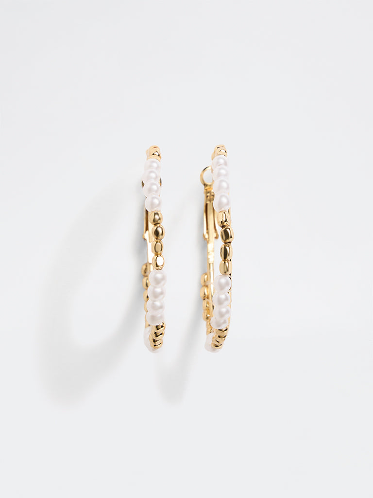 Westside Accessories Gold Beaded and Pearl Hoop Earrings