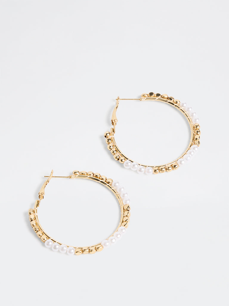 Westside Accessories Gold Beaded and Pearl Hoop Earrings