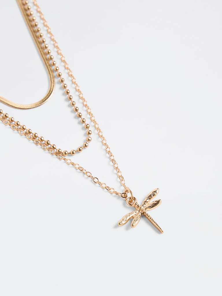 Westside Accessories Gold Dragonfly Pendant Layered Necklace