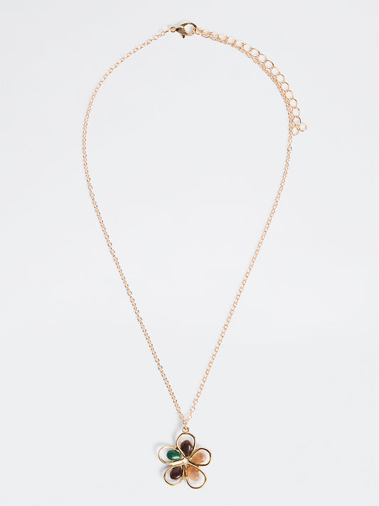 Westside Accessories Gold Floral Pendant Chain Necklace
