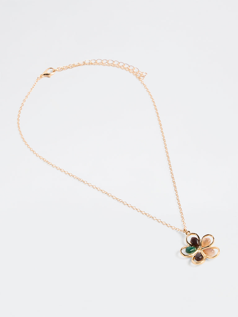 Westside Accessories Gold Floral Pendant Chain Necklace