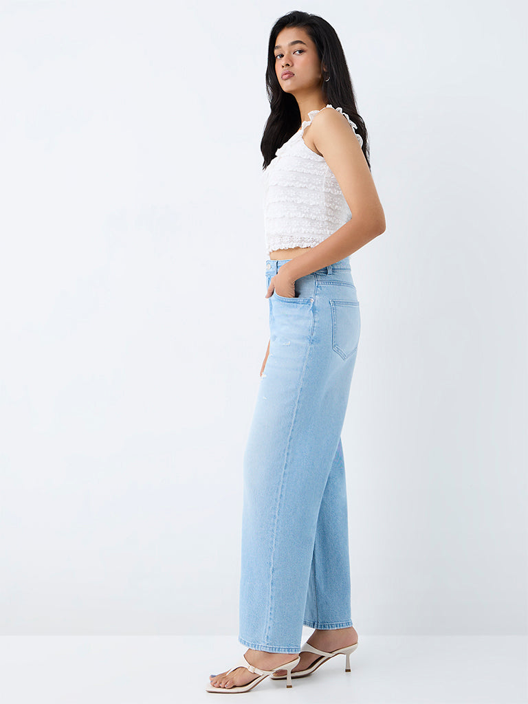 Nuon White Floral Lace Tie-Up Top