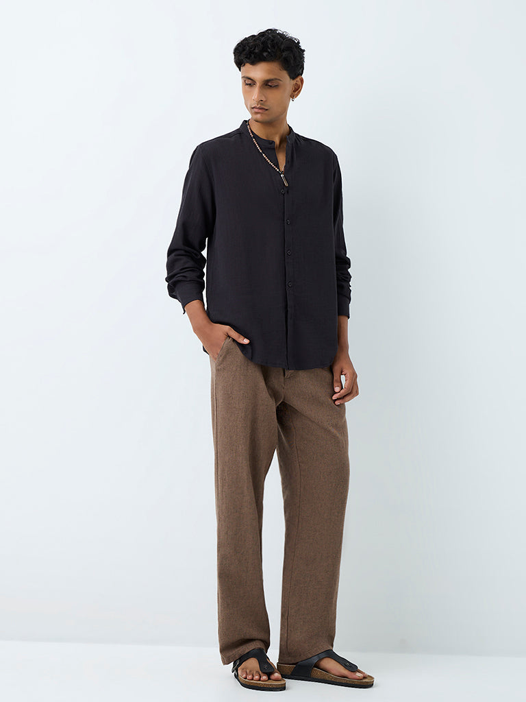 ETA Black Crinkle-Textured Relaxed-Fit Cotton Shirt