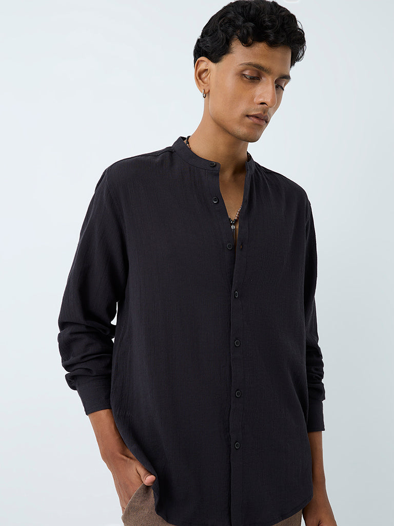 ETA Black Crinkle-Textured Relaxed-Fit Cotton Shirt