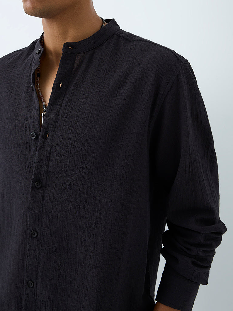 ETA Black Crinkle-Textured Relaxed-Fit Cotton Shirt