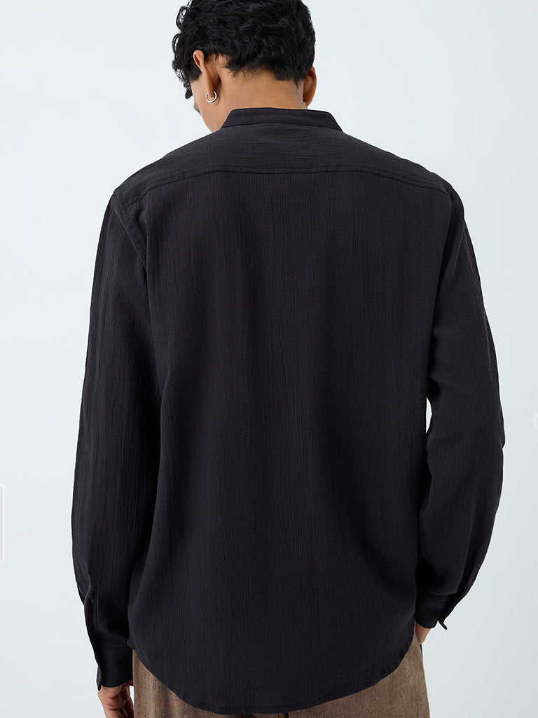 ETA Black Crinkle-Textured Relaxed-Fit Cotton Shirt