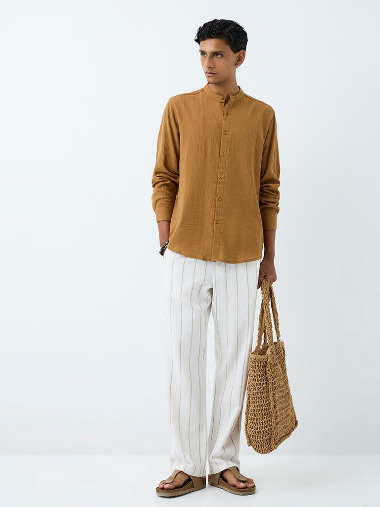 ETA Mustard Crinkle-Textured Relaxed-Fit Cotton Shirt