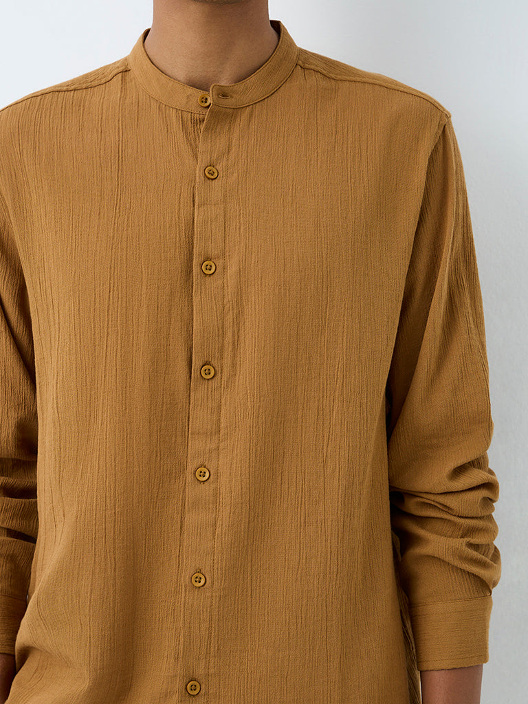 ETA Mustard Crinkle-Textured Relaxed-Fit Cotton Shirt