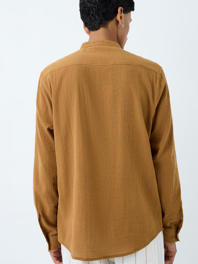 ETA Mustard Crinkle-Textured Relaxed-Fit Cotton Shirt