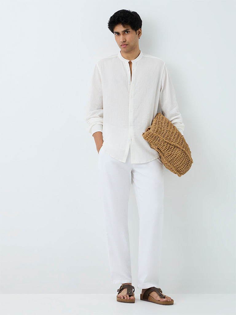 ETA Off-White Crinkle-Textured Relaxed-Fit Cotton Shirt