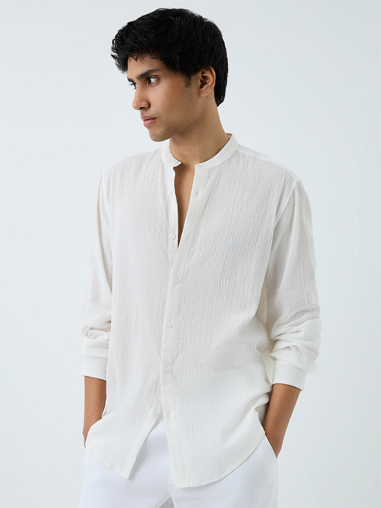ETA Off-White Crinkle-Textured Relaxed-Fit Cotton Shirt