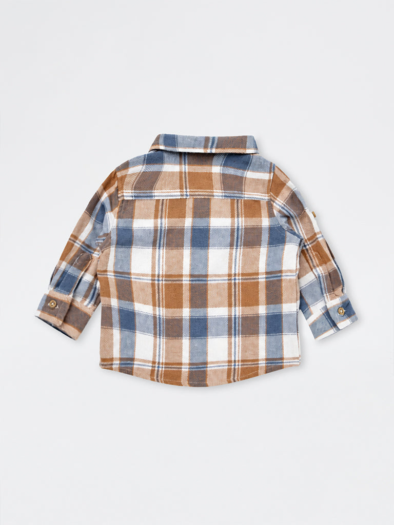 HOP Baby Boys Light Brown Checkered Cotton Shirt