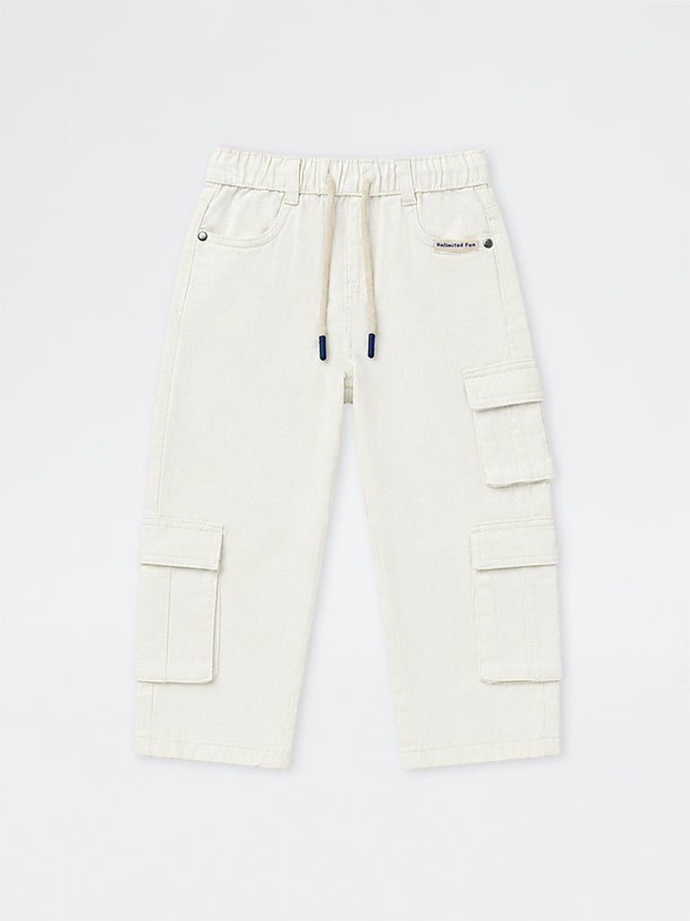 HOP Kids Boys Off-White Mid-Rise Cargo Jeans
