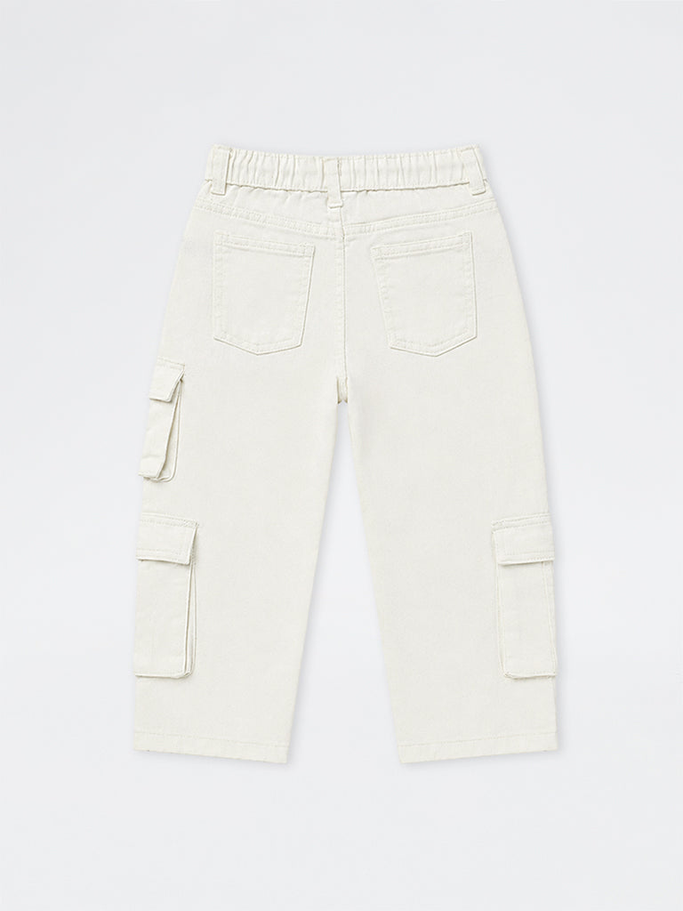 HOP Kids Boys Off-White Mid-Rise Cargo Jeans