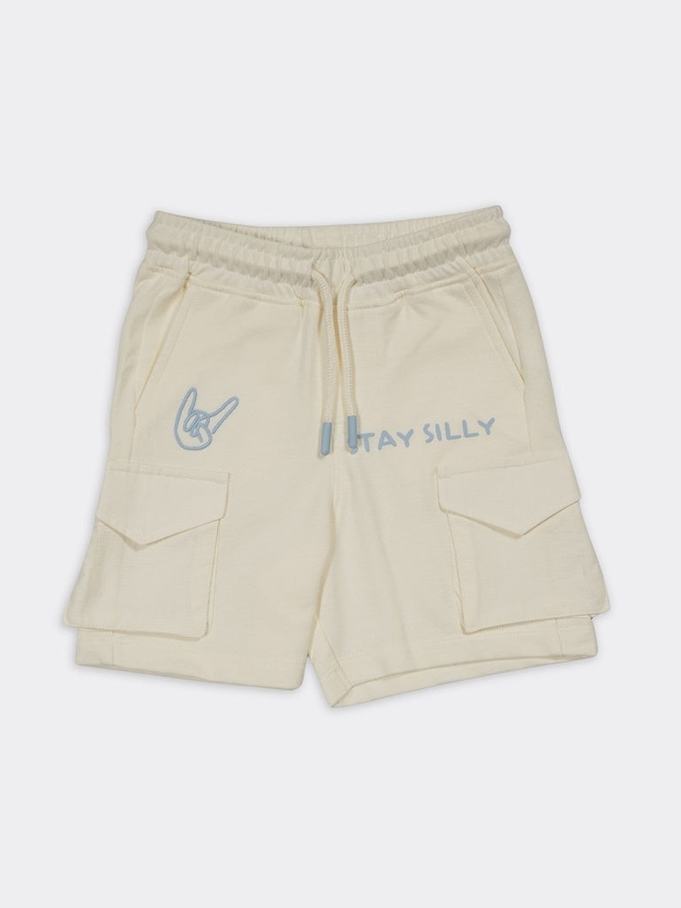 HOP Kids Boys Off-White Cargo Pocket Relaxed Fit Cotton Shorts