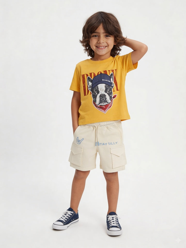 HOP Kids Boys Off-White Cargo Pocket Relaxed Fit Cotton Shorts