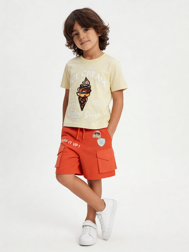 HOP Kids Boys Orange Patch Detail Cargo Cotton Shorts