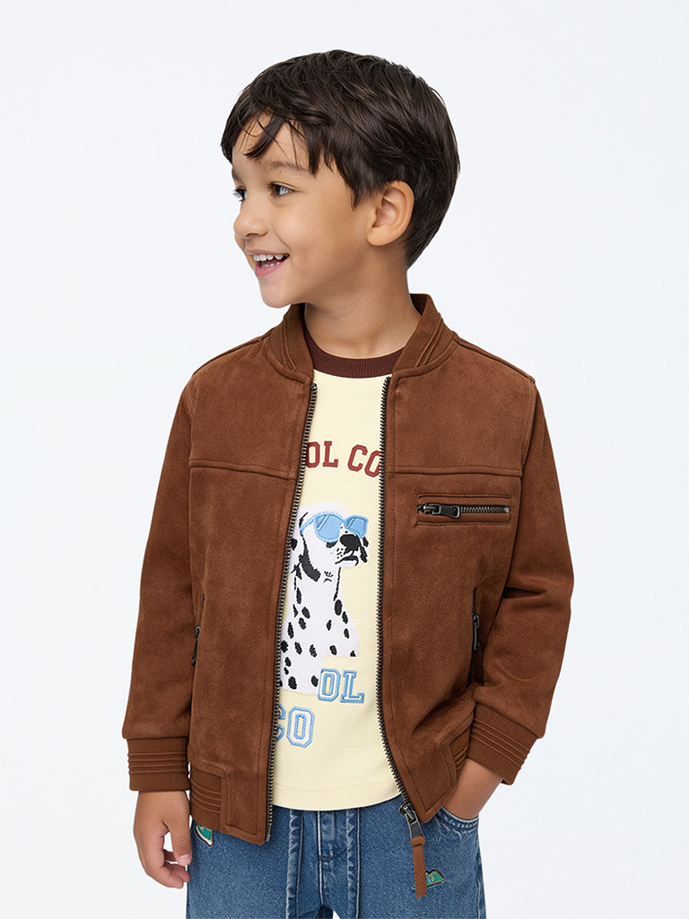 HOP Kids Boys Tan Solid Suede Jacket